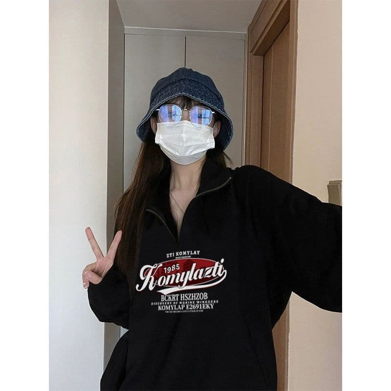모방 면 대 물고기 규모 250그램 봄 가을 긍정적 인 어깨 하프 지퍼 POLO 칼라 티셔츠 얇은 스타일 루즈핏 에디션 풀오버 맨위 상세 이미지 6