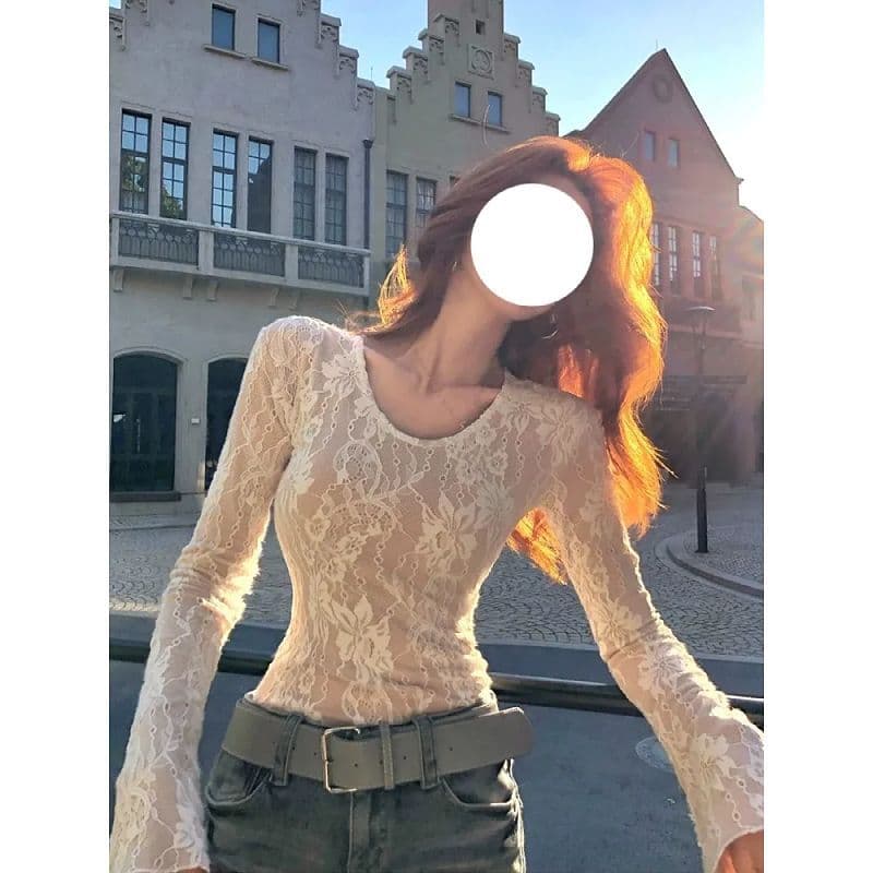 있음 네리 한 부서 레이스 기본 셔츠 티셔츠 여성 긴 소매 고급 센스 가을 겨울 인사이드 잡아라. 의류 이미지 3