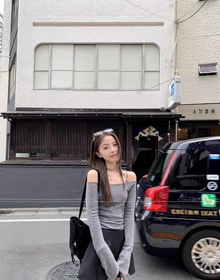오프숄더 얇은 스타일 자외선 차단 긴팔 티셔츠 여성 여름 순수한 욕망 핫걸 맨위 슬립 투피스 슈트 상세 이미지 5