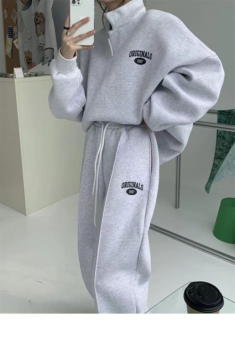 후드티 웨이 바지 세트 여성 2026 년 가을 겨울 새로운 털이 있는 튀김 거리 패션 캐주얼 러닝 운동복 투피스 세트