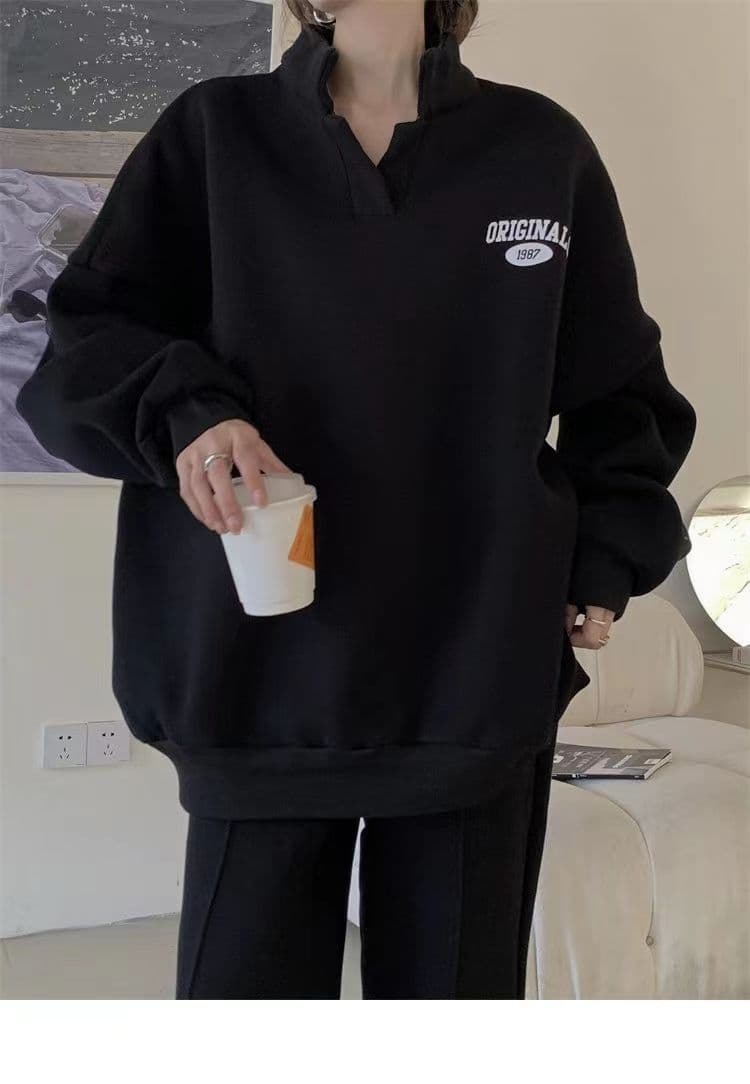후드티 웨이 바지 세트 여성 2026 년 가을 겨울 새로운 털이 있는 튀김 거리 패션 캐주얼 러닝 운동복 투피스 세트 이미지 2