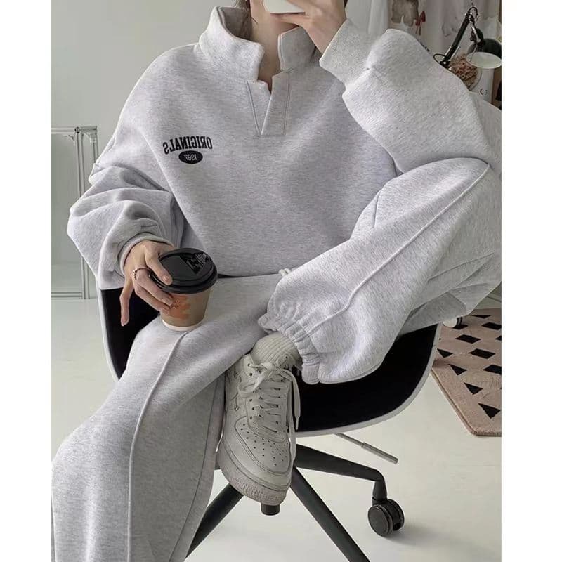 후드티 웨이 바지 세트 여성 2026 년 가을 겨울 새로운 털이 있는 튀김 거리 패션 캐주얼 러닝 운동복 투피스 세트 상세 이미지 2