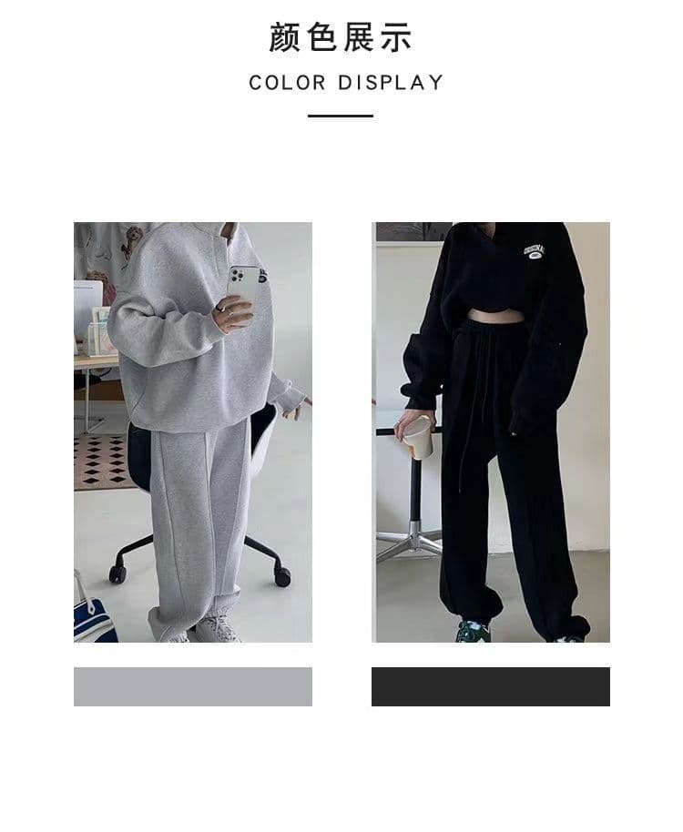 후드티 웨이 바지 세트 여성 2026 년 가을 겨울 새로운 털이 있는 튀김 거리 패션 캐주얼 러닝 운동복 투피스 세트 상세 이미지 3