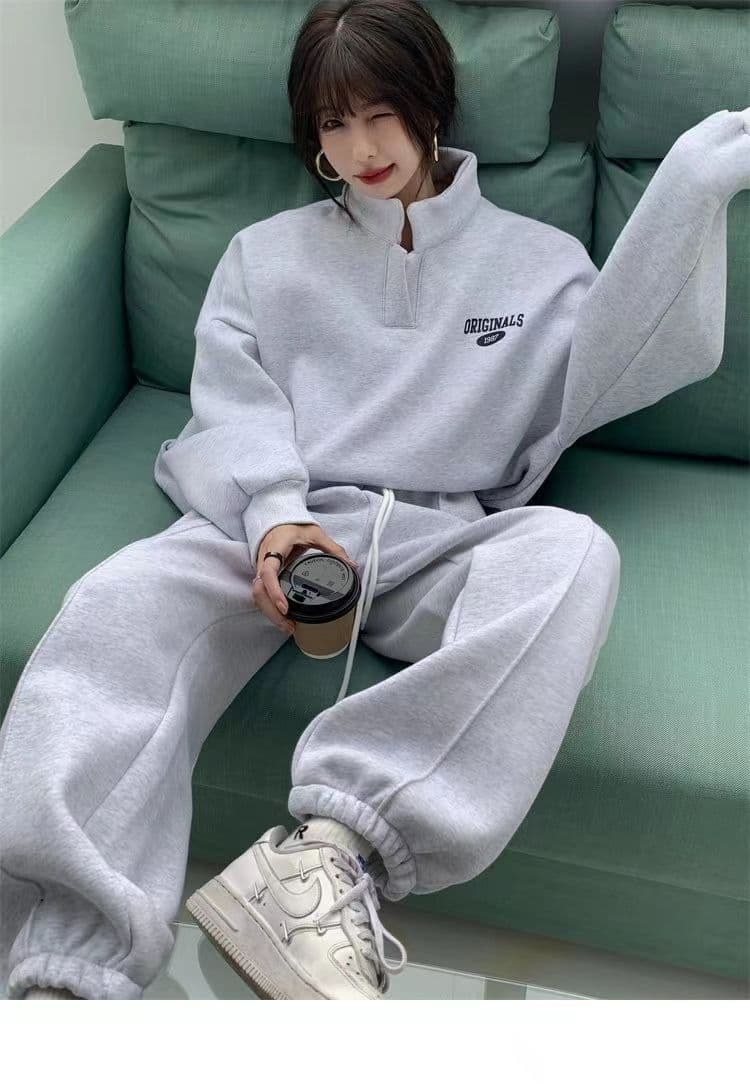 후드티 웨이 바지 세트 여성 2026 년 가을 겨울 새로운 털이 있는 튀김 거리 패션 캐주얼 러닝 운동복 투피스 세트 상세 이미지 14