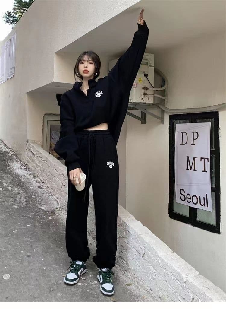 후드티 웨이 바지 세트 여성 2026 년 가을 겨울 새로운 털이 있는 튀김 거리 패션 캐주얼 러닝 운동복 투피스 세트 상세 이미지 24
