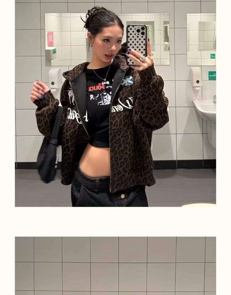 조수 브랜드 후드 티 스웨터 여성 봄 가을 레트로 레오파드 무늬 커플 다용도 높은 품질 후아 면 복잡한 우유 실크 상세 이미지 4