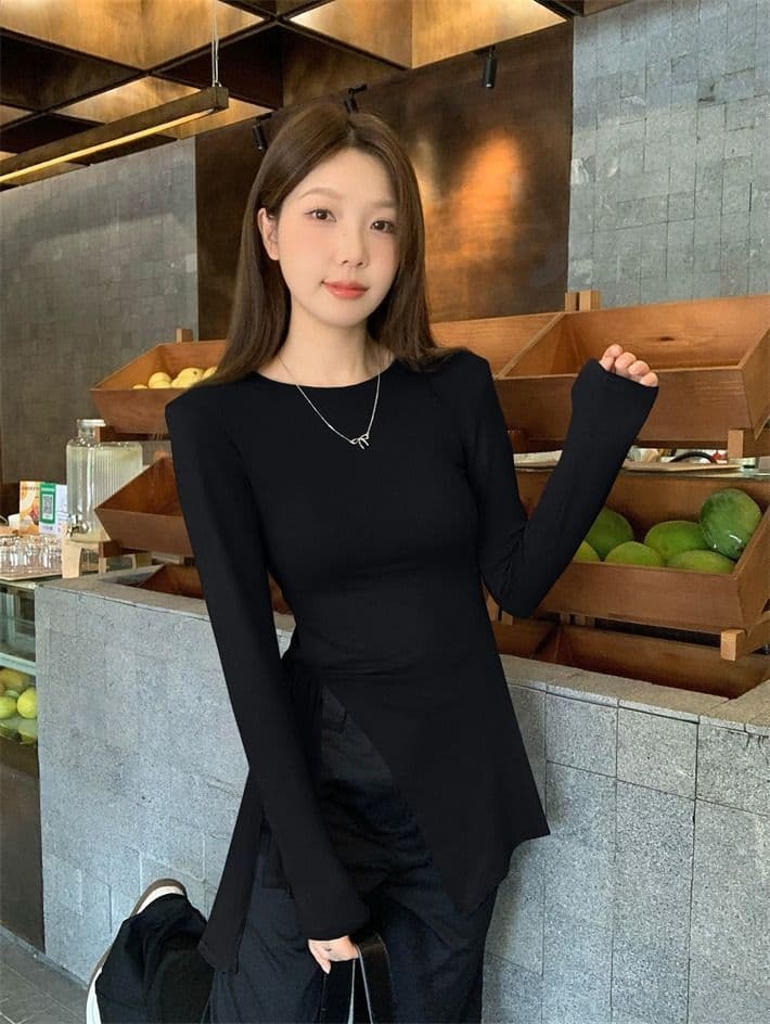 모달 사람들 면 화이트 티셔츠 여성 가을 표지 고기 슬림해 보이는 긍정적 인 어깨 동정 트임 불규칙 맨위 상세 이미지 15