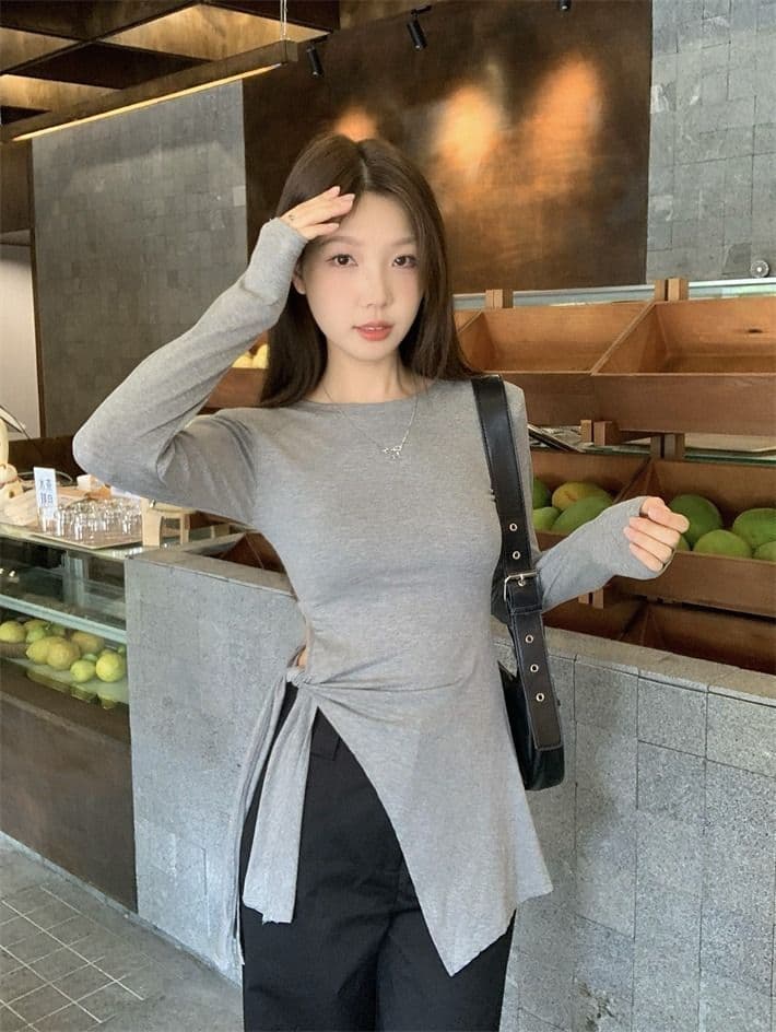 모달 사람들 면 화이트 티셔츠 여성 가을 표지 고기 슬림해 보이는 긍정적 인 어깨 동정 트임 불규칙 맨위 상세 이미지 20