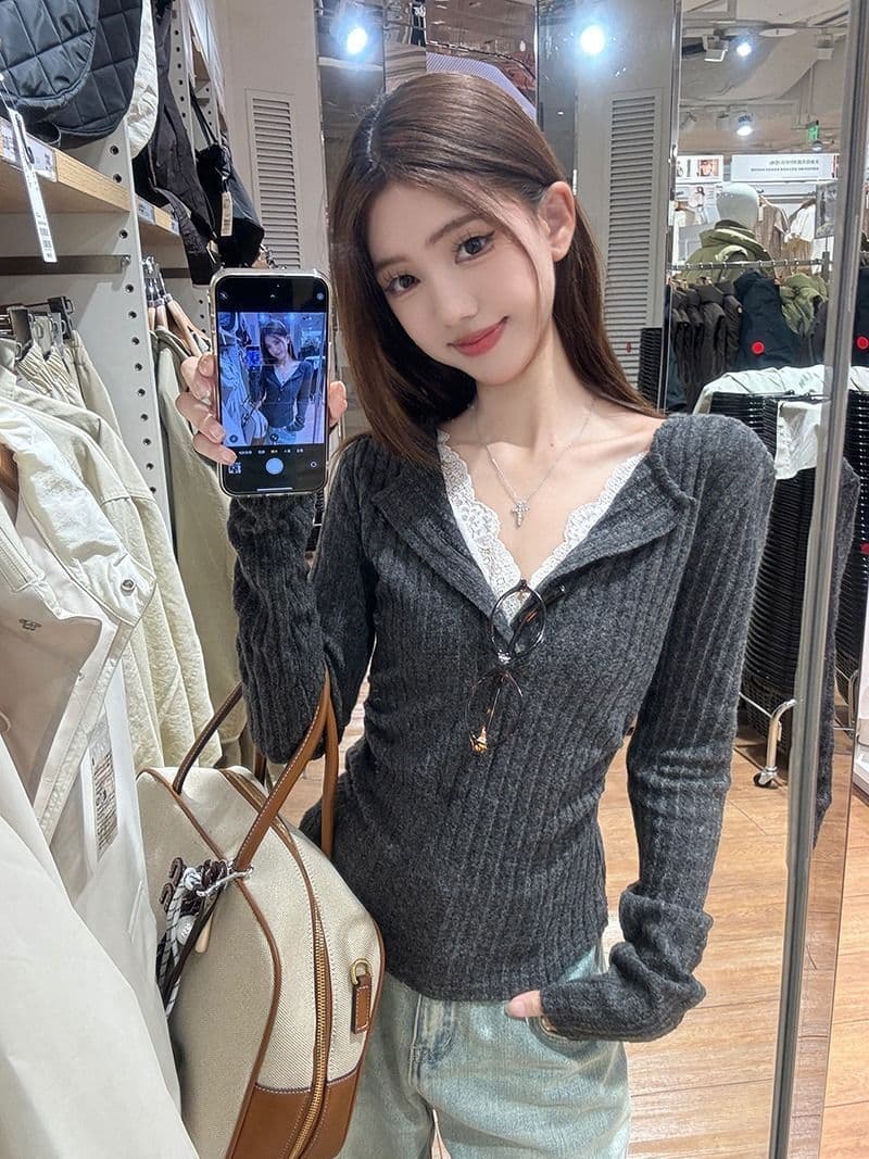 사람들 면 구덩이 기사 연삭 털 레이스 조각 폴로 칼라 긴팔 맨위 오픈 가디건 여성 가을 겨울 몸매 가꾸기 슬림해 보이는 맨위 상세 이미지 8