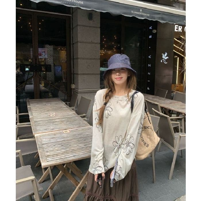 눈꽃 면 디자인 센스 달콤함 프린트 긴팔 티셔츠 여성 여름 캐주얼 루즈핏 작은 대중 슬림해 보이는 맨위