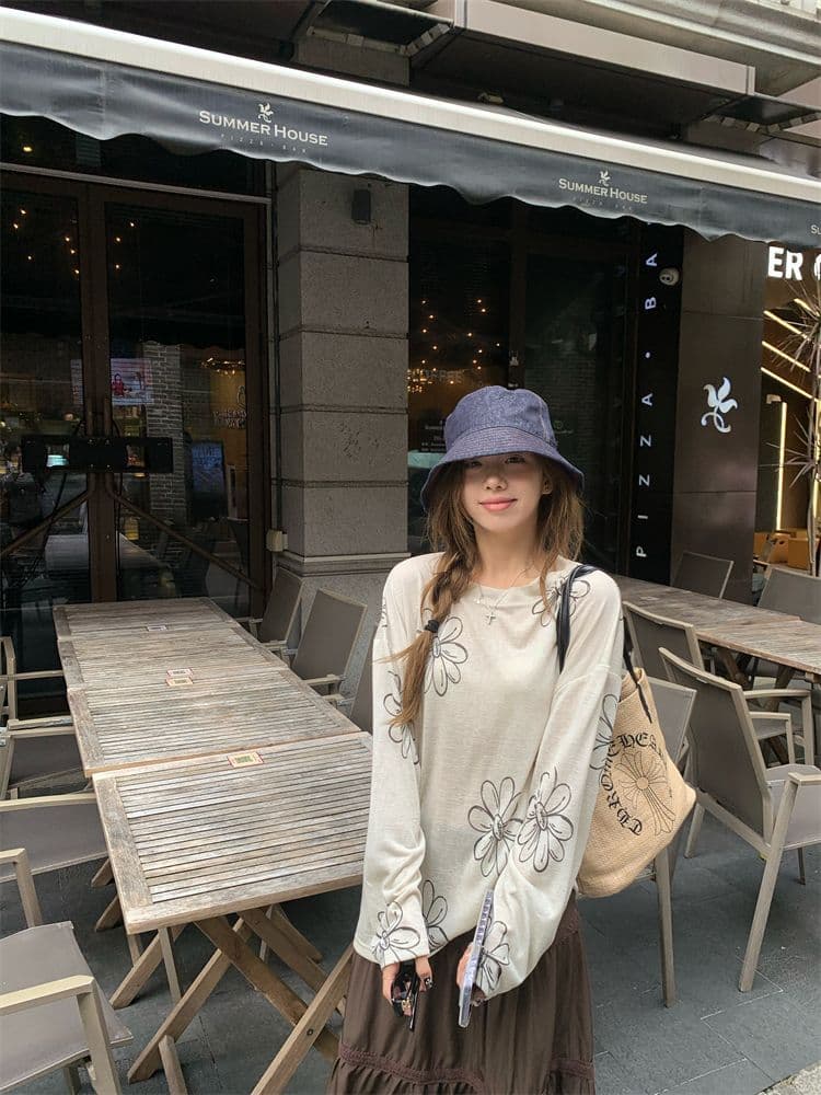 눈꽃 면 디자인 센스 달콤함 프린트 긴팔 티셔츠 여성 여름 캐주얼 루즈핏 작은 대중 슬림해 보이는 맨위 상세 이미지 5