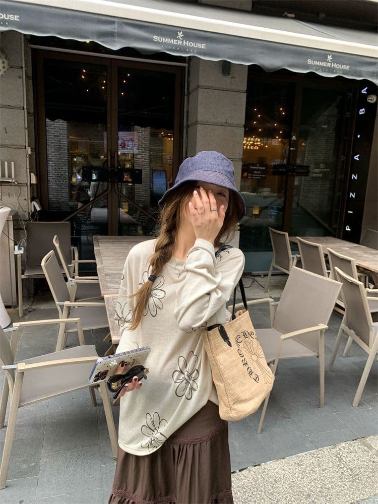 눈꽃 면 디자인 센스 달콤함 프린트 긴팔 티셔츠 여성 여름 캐주얼 루즈핏 작은 대중 슬림해 보이는 맨위 상세 이미지 8