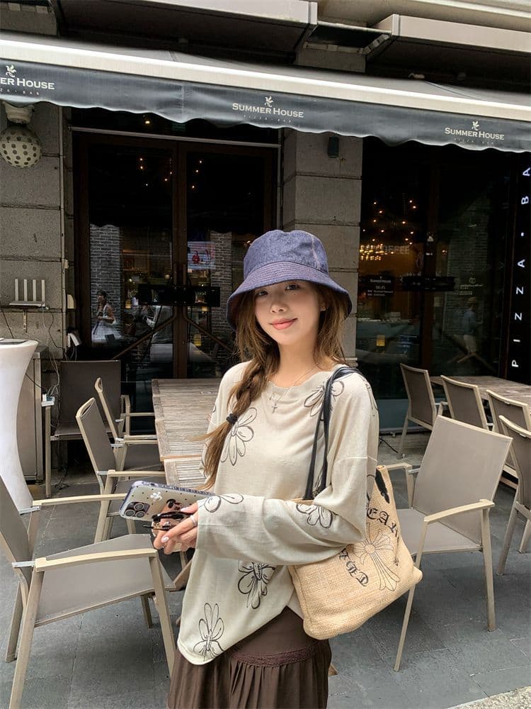 눈꽃 면 디자인 센스 달콤함 프린트 긴팔 티셔츠 여성 여름 캐주얼 루즈핏 작은 대중 슬림해 보이는 맨위 상세 이미지 9