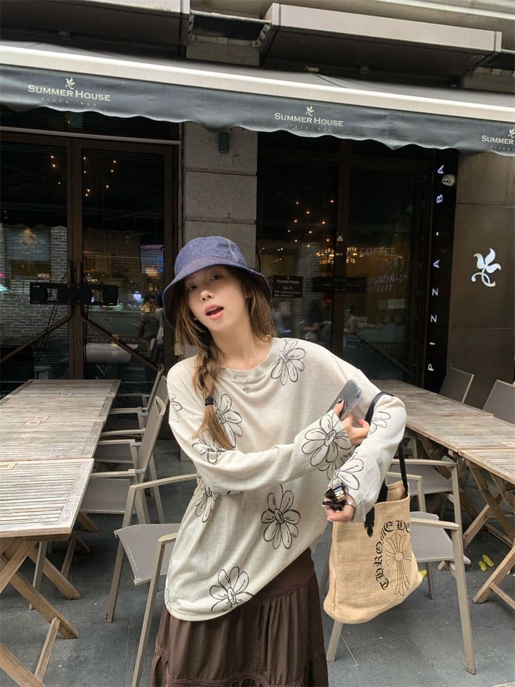 눈꽃 면 디자인 센스 달콤함 프린트 긴팔 티셔츠 여성 여름 캐주얼 루즈핏 작은 대중 슬림해 보이는 맨위 상세 이미지 10