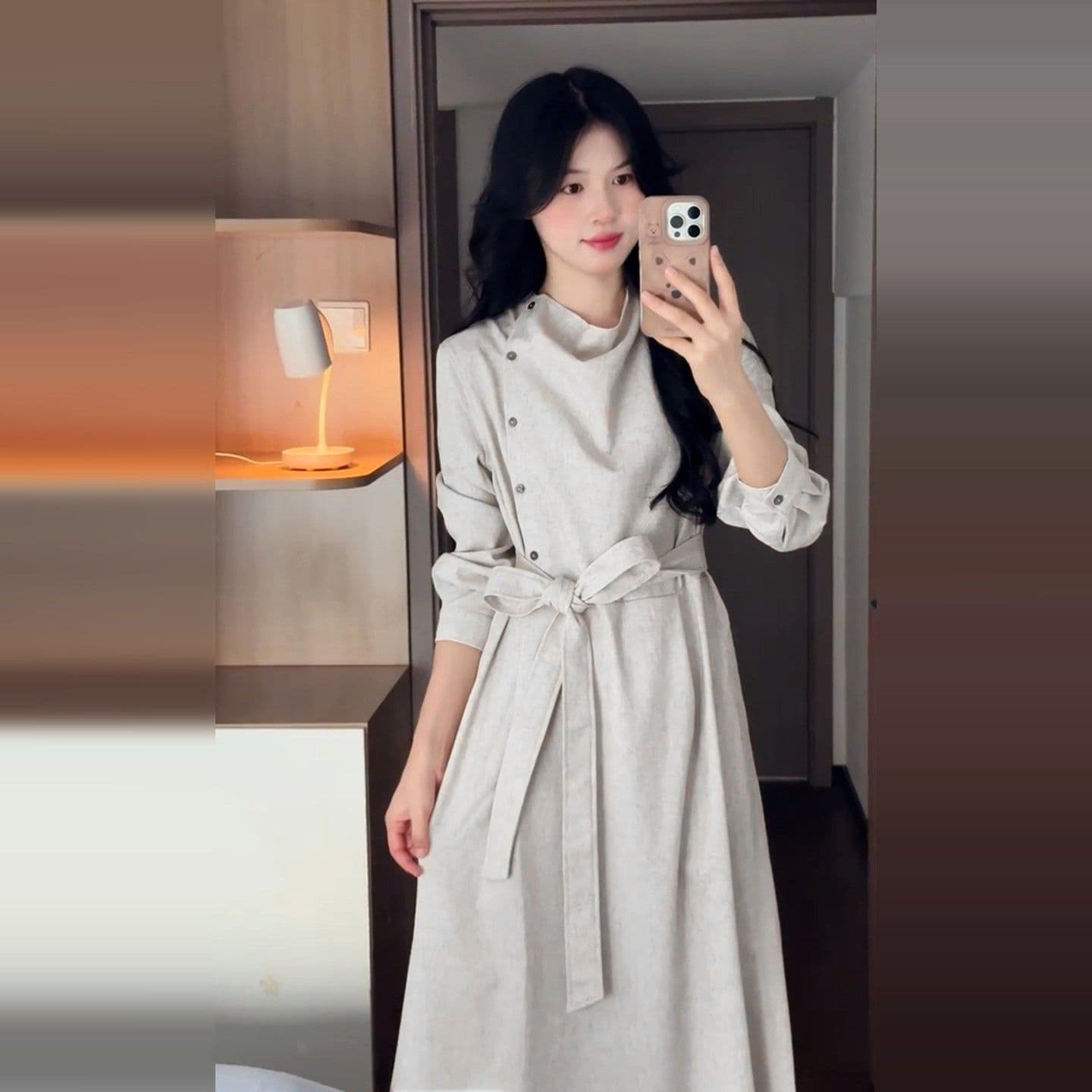 2026 새로운 프랑스식 고급 센스 긴팔 드레스 아이들 가을 겨울철 코치 착용 가져 가라. 자이언트 잘 생긴 허리 수축 롱 스커트 이미지 3
