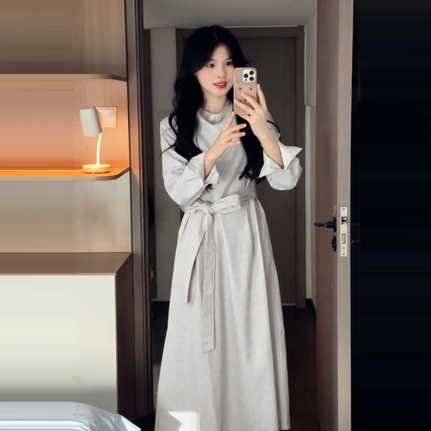 2026 새로운 프랑스식 고급 센스 긴팔 드레스 아이들 가을 겨울철 코치 착용 가져 가라. 자이언트 잘 생긴 허리 수축 롱 스커트 이미지 4