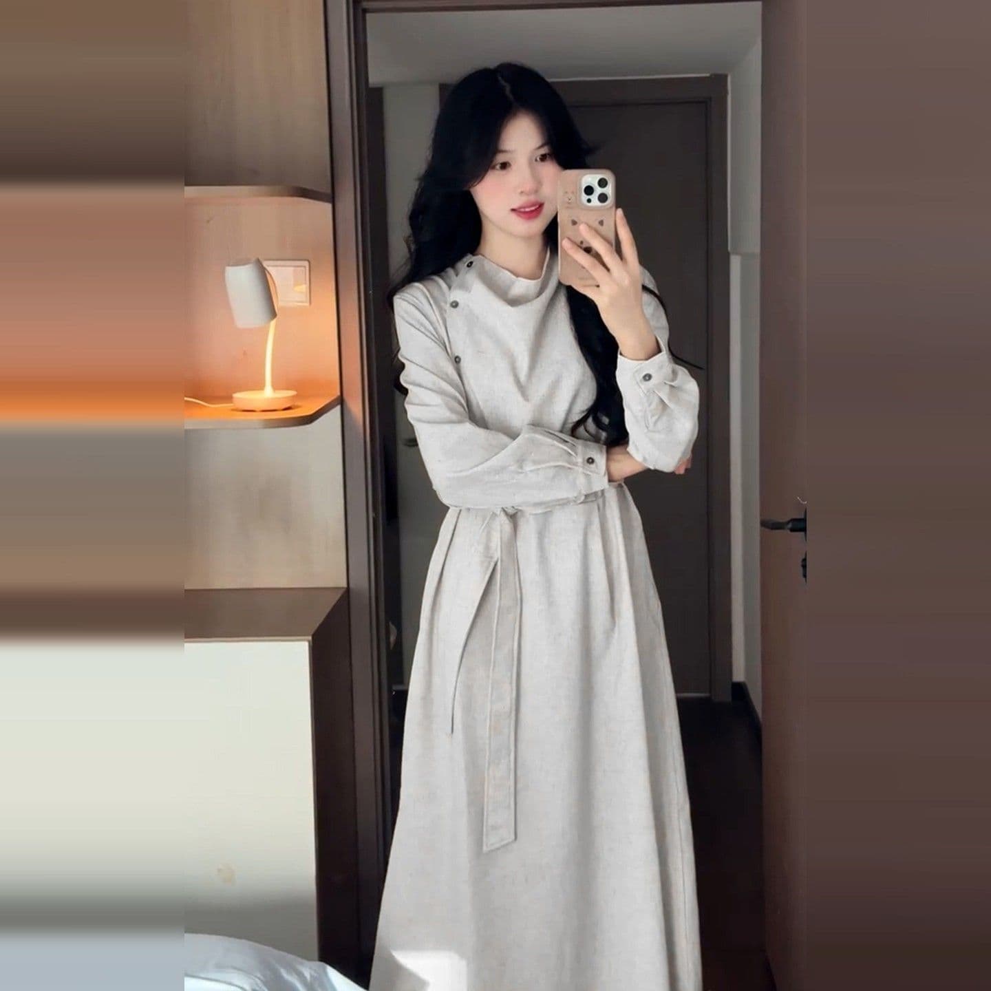 2026 새로운 프랑스식 고급 센스 긴팔 드레스 아이들 가을 겨울철 코치 착용 가져 가라. 자이언트 잘 생긴 허리 수축 롱 스커트