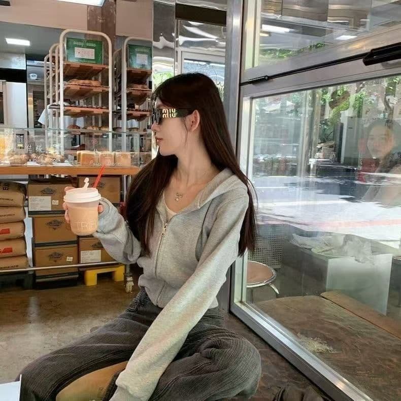 후아 면 복합 회색 쇼트 스타일 후드 털이 있고 두꺼운 후드티 여성 코트 가을 겨울 새로운 맨위 착용 가져 가라. 오픈 가디건 상세 이미지 5