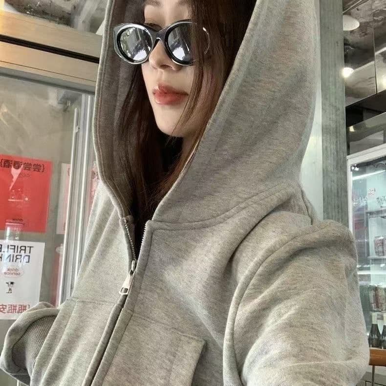 후아 면 복합 회색 쇼트 스타일 후드 털이 있고 두꺼운 후드티 여성 코트 가을 겨울 새로운 맨위 착용 가져 가라. 오픈 가디건 상세 이미지 11