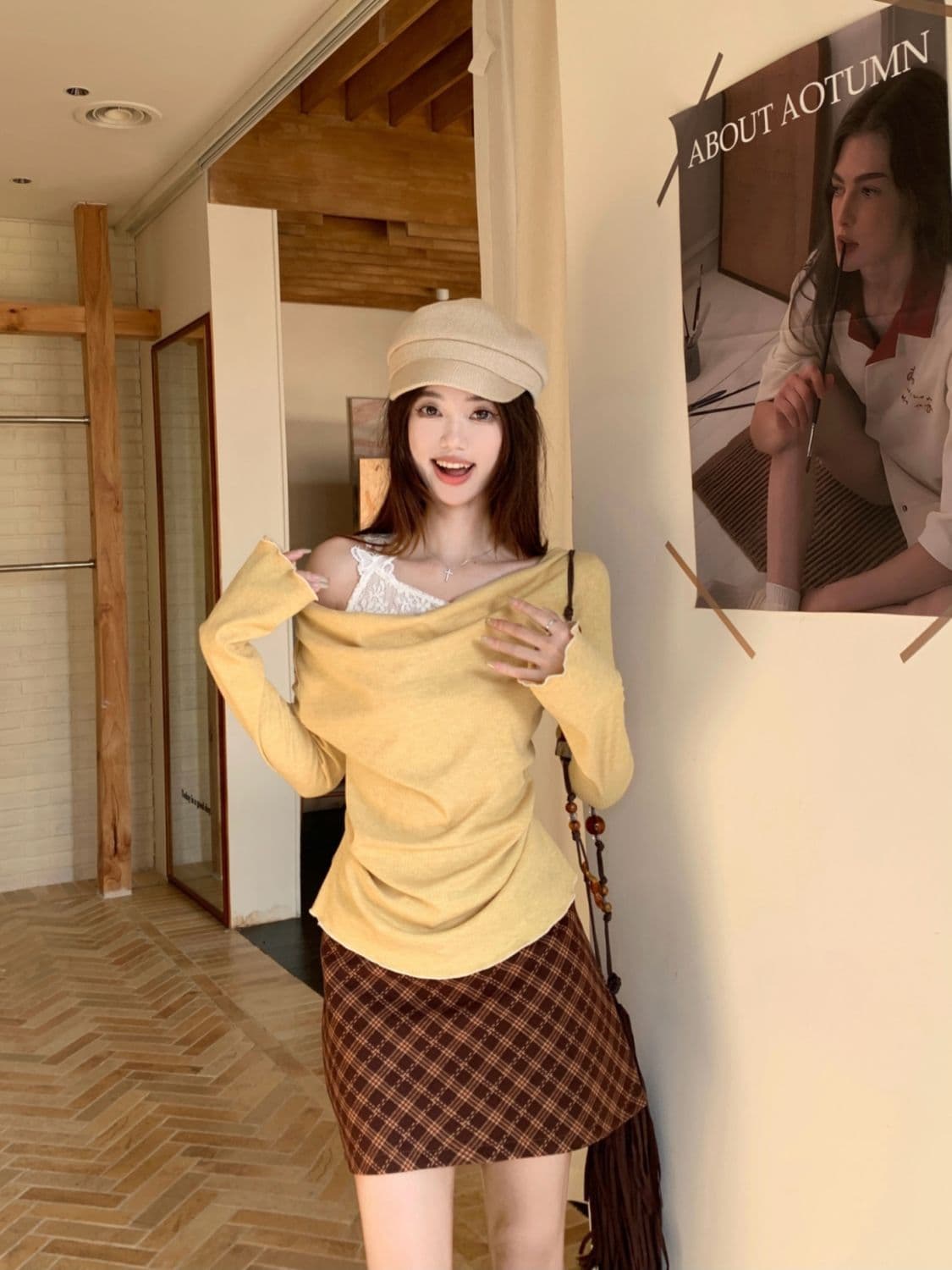 원본 레이스 나비 싸움 차가운 실크 코튼 비스듬한 어깨 디자인 흔들다 칼라 맨위 레이스 조각 만나는 페이크 레이어드 이미지 2