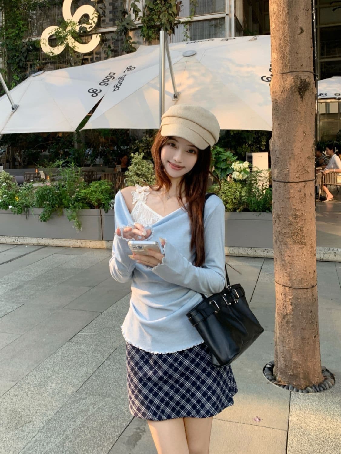 원본 레이스 나비 싸움 차가운 실크 코튼 비스듬한 어깨 디자인 흔들다 칼라 맨위 레이스 조각 만나는 페이크 레이어드 상세 이미지 4