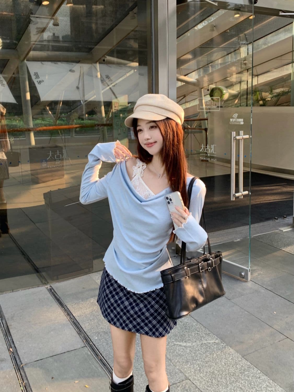 원본 레이스 나비 싸움 차가운 실크 코튼 비스듬한 어깨 디자인 흔들다 칼라 맨위 레이스 조각 만나는 페이크 레이어드 상세 이미지 6