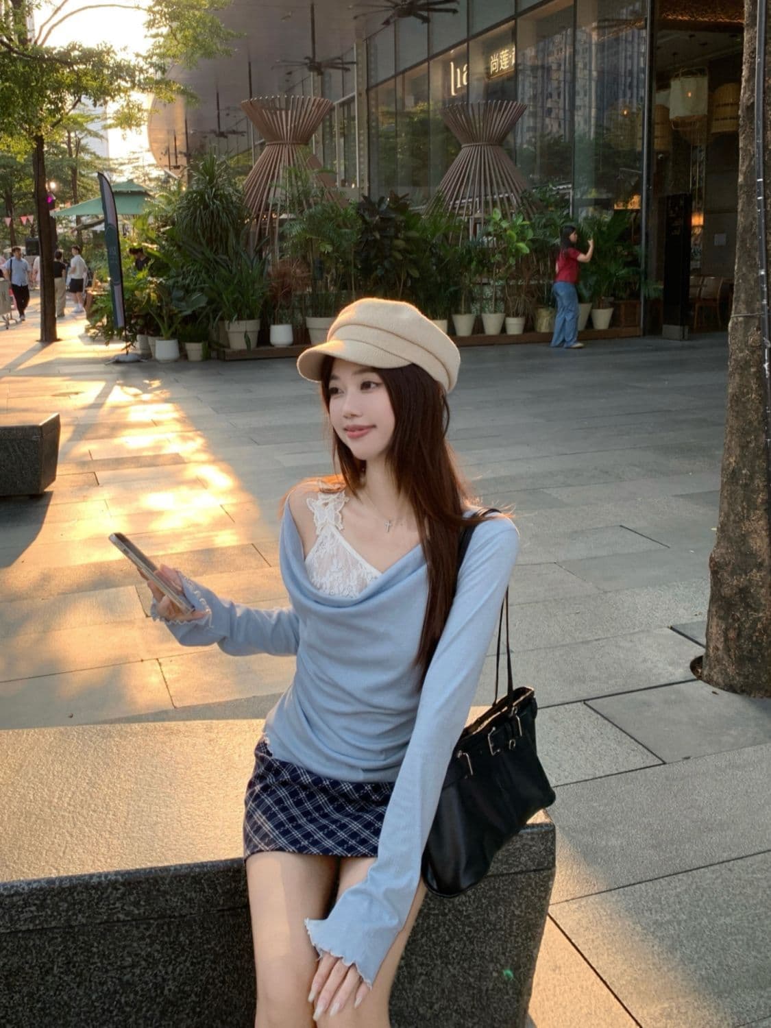 원본 레이스 나비 싸움 차가운 실크 코튼 비스듬한 어깨 디자인 흔들다 칼라 맨위 레이스 조각 만나는 페이크 레이어드 상세 이미지 8