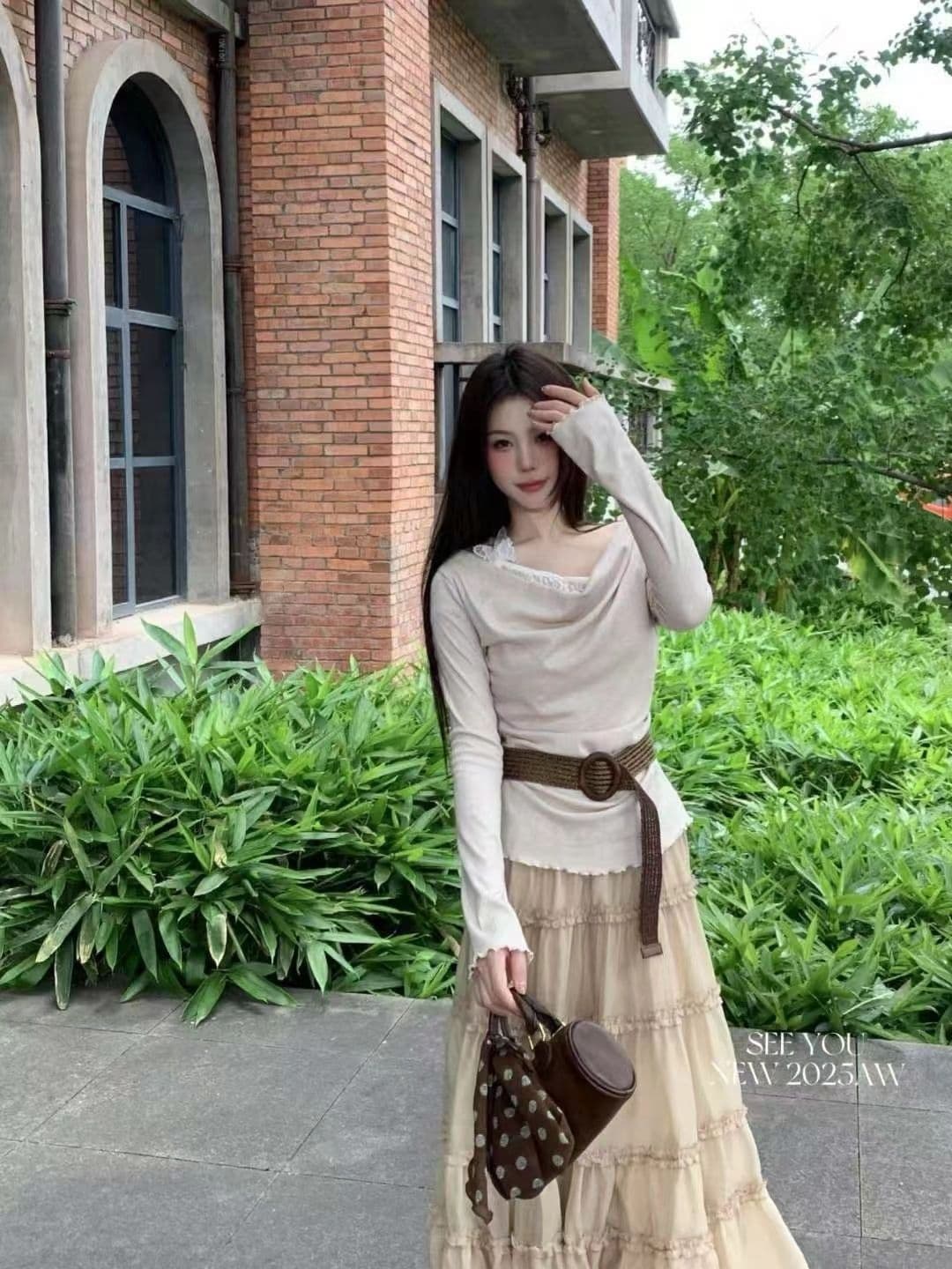 원본 레이스 나비 싸움 차가운 실크 코튼 비스듬한 어깨 디자인 흔들다 칼라 맨위 레이스 조각 만나는 페이크 레이어드 상세 이미지 11
