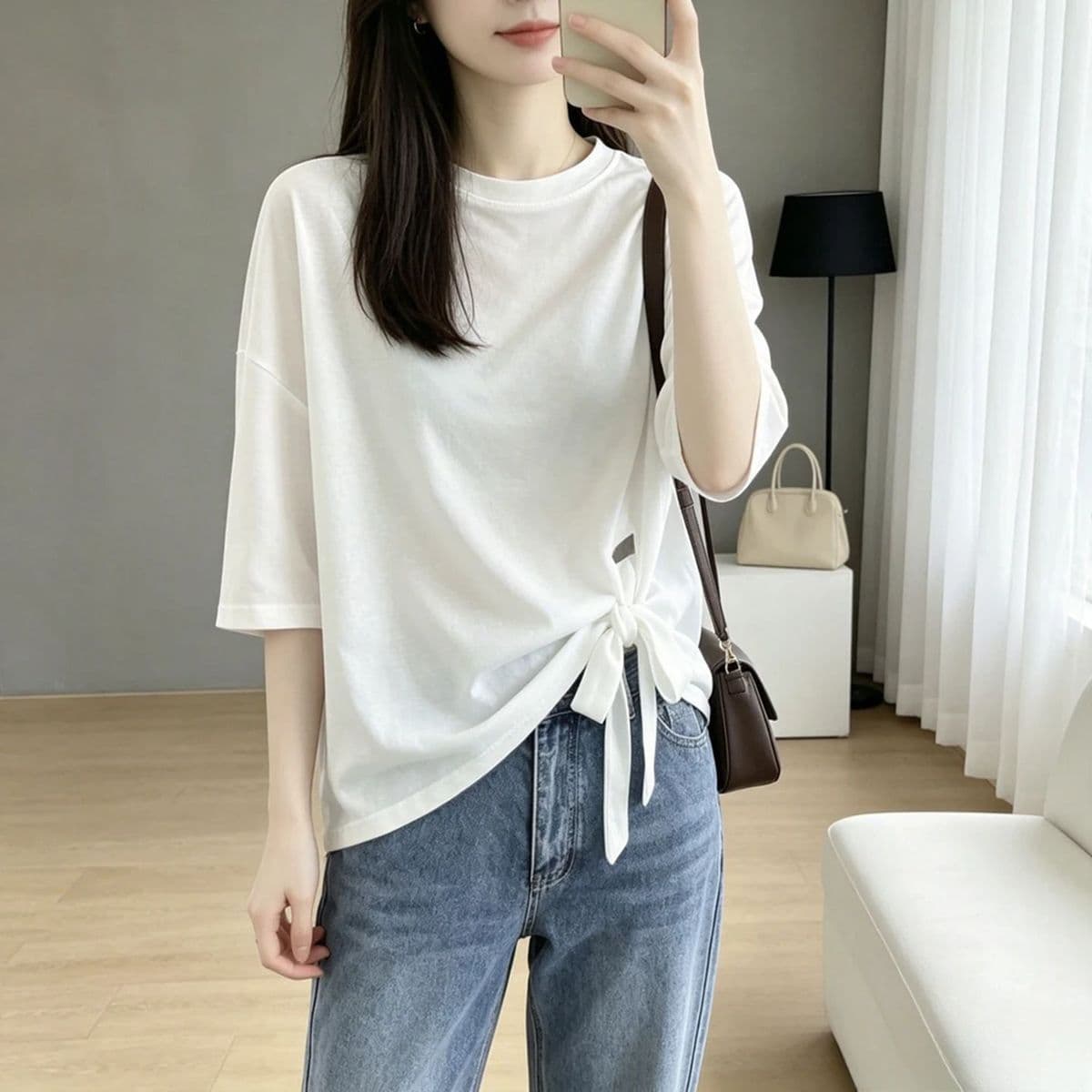 65 면 얼음 실크 눈꽃 면 높은 품질 원본 가방 구두 것 숨기기 고기 불규칙 패치워크 반팔 티셔츠 여성