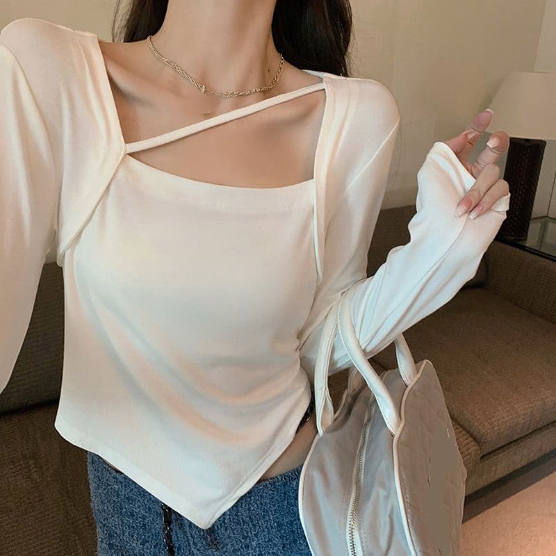 모달 면 봄 가을 새로운 순수한 욕망 불규칙 몸매 가꾸기 인사이드 가져 가라. 티셔츠 긴팔 기본 셔츠 타이트 맨위 상세 이미지 6