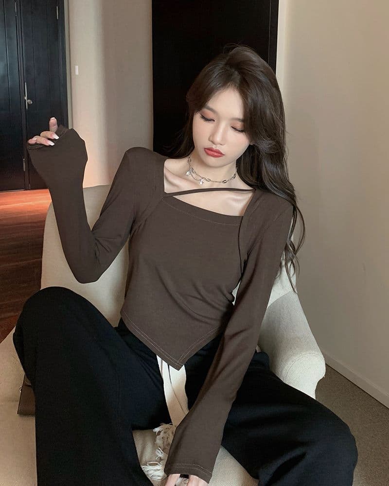모달 면 봄 가을 새로운 순수한 욕망 불규칙 몸매 가꾸기 인사이드 가져 가라. 티셔츠 긴팔 기본 셔츠 타이트 맨위 상세 이미지 14
