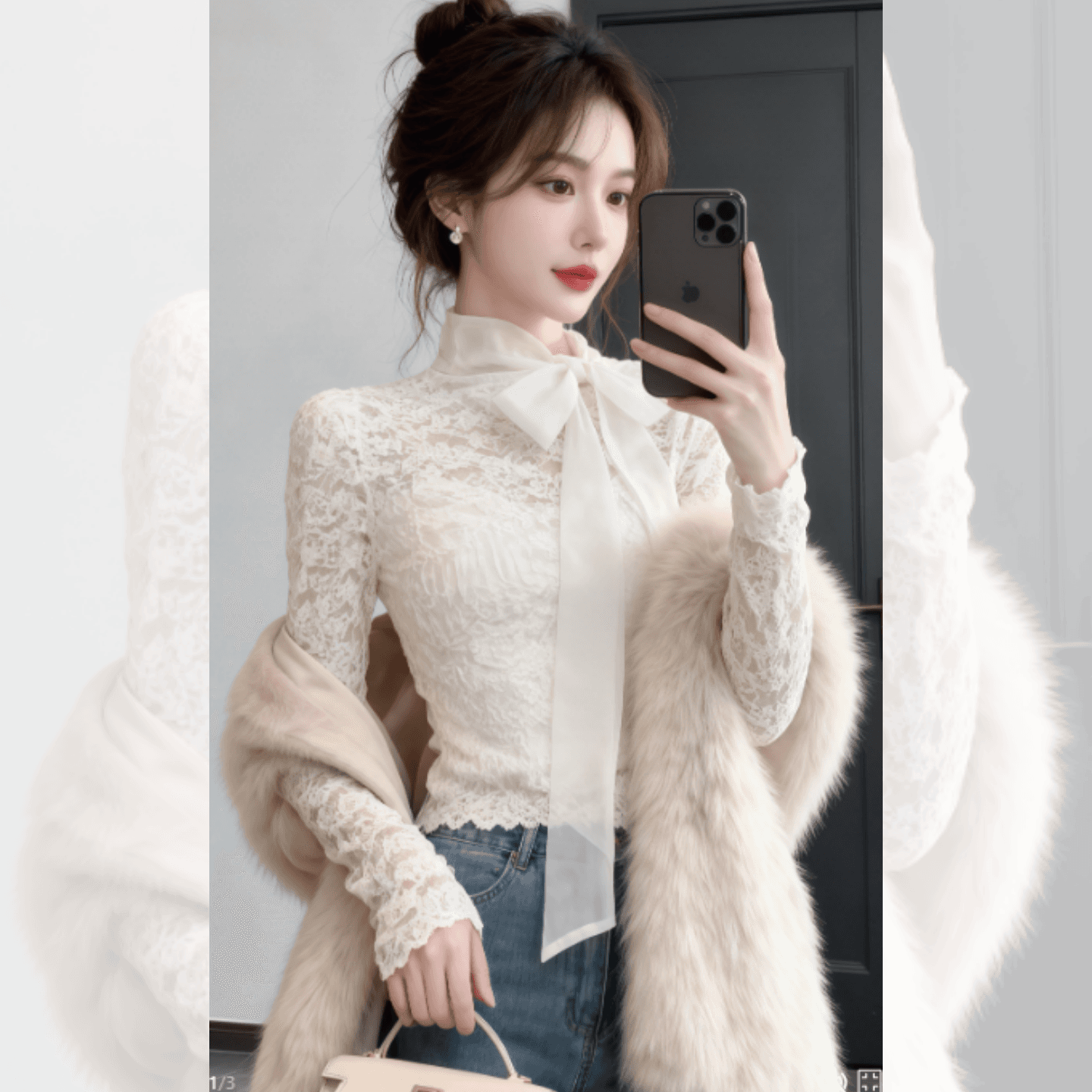 프랑스식 부드러운 바람 나비 넥타이 레이스 셔츠 여성 2026 봄 새로운 달콤함 품격 몸매 가꾸기 긴팔 맨위