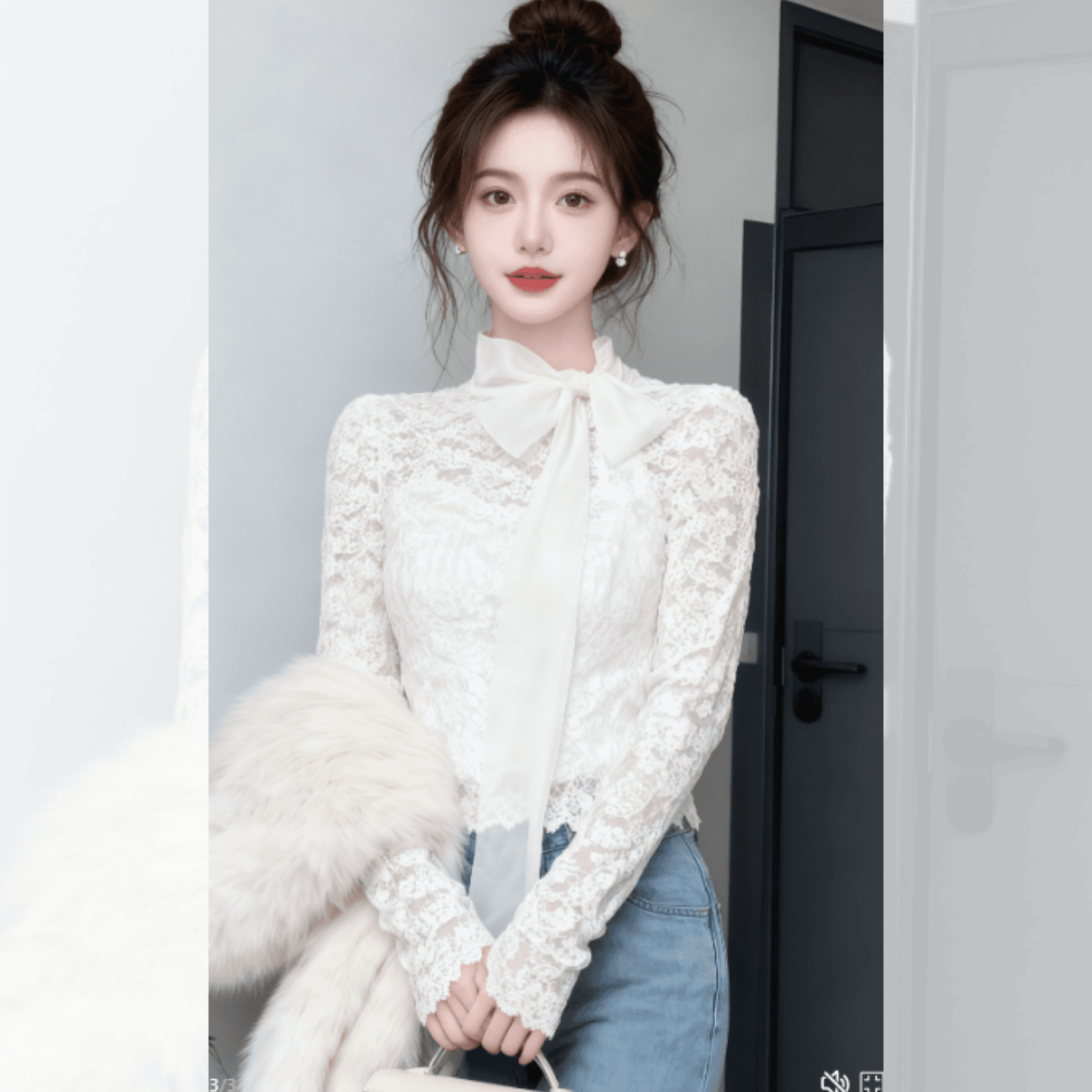 프랑스식 부드러운 바람 나비 넥타이 레이스 셔츠 여성 2026 봄 새로운 달콤함 품격 몸매 가꾸기 긴팔 맨위 이미지 3