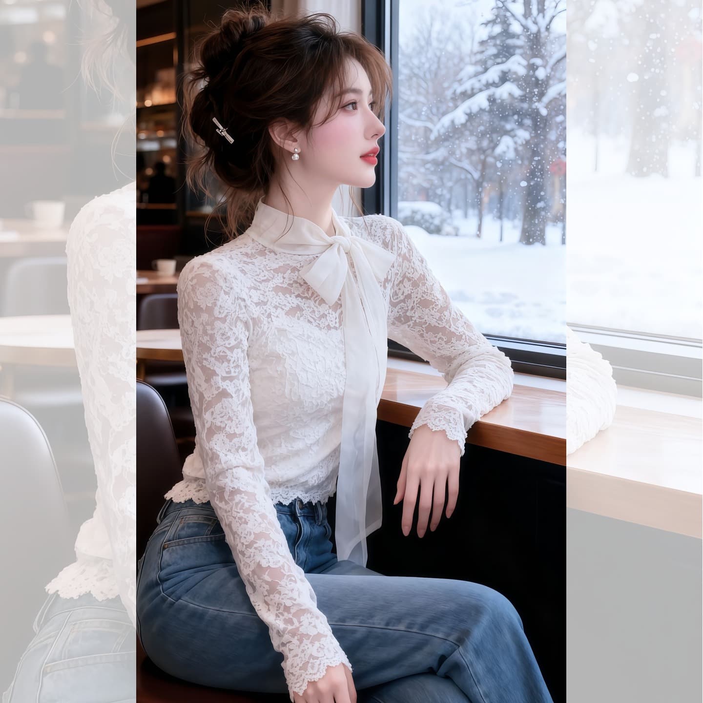 프랑스식 부드러운 바람 나비 넥타이 레이스 셔츠 여성 2026 봄 새로운 달콤함 품격 몸매 가꾸기 긴팔 맨위 이미지 5