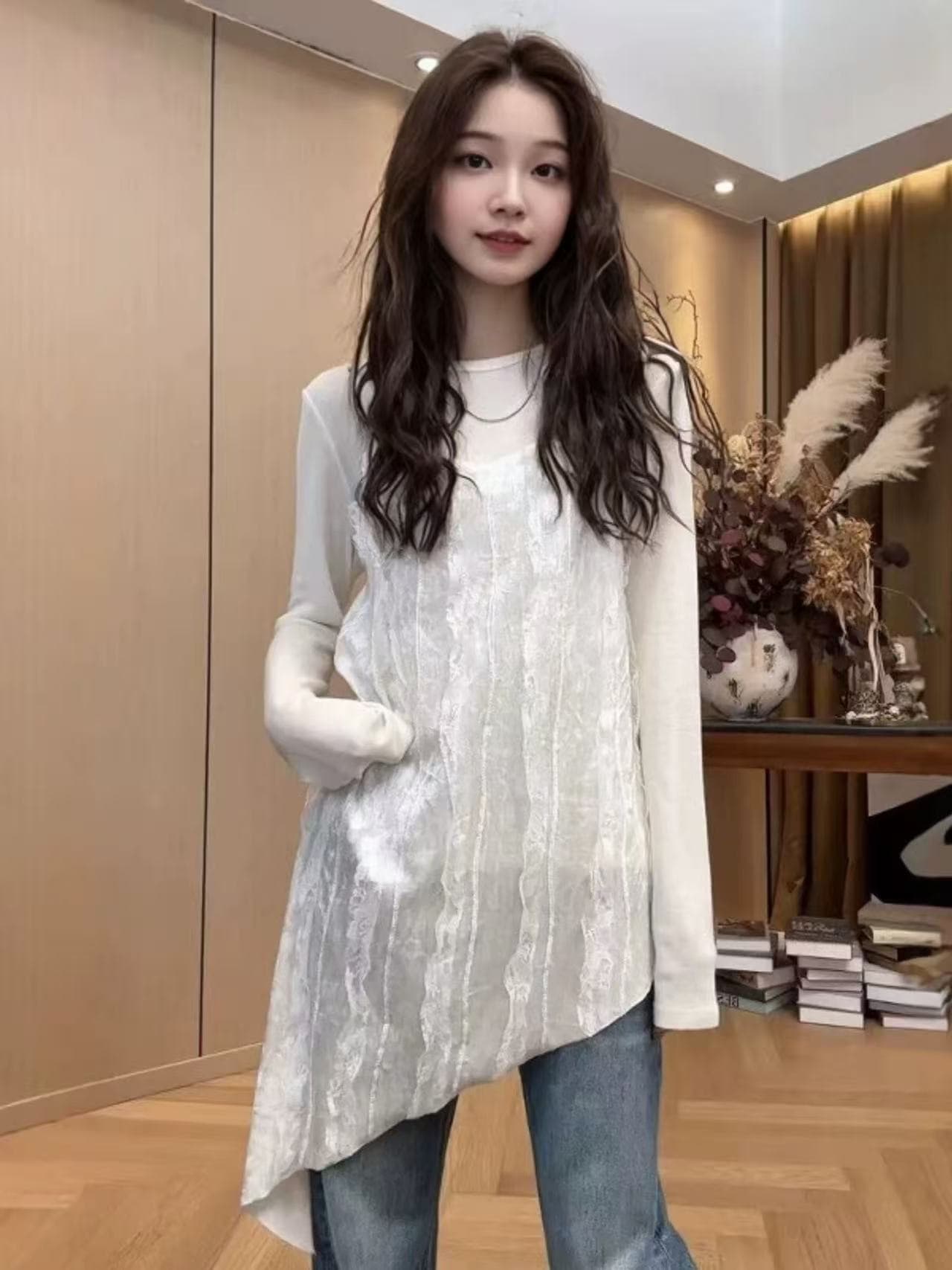 패션 한국 스타일 민소매 자수 여성 드레스 2026 봄 프랑스식 슬립 불규칙 조끼 스커트 이미지 2