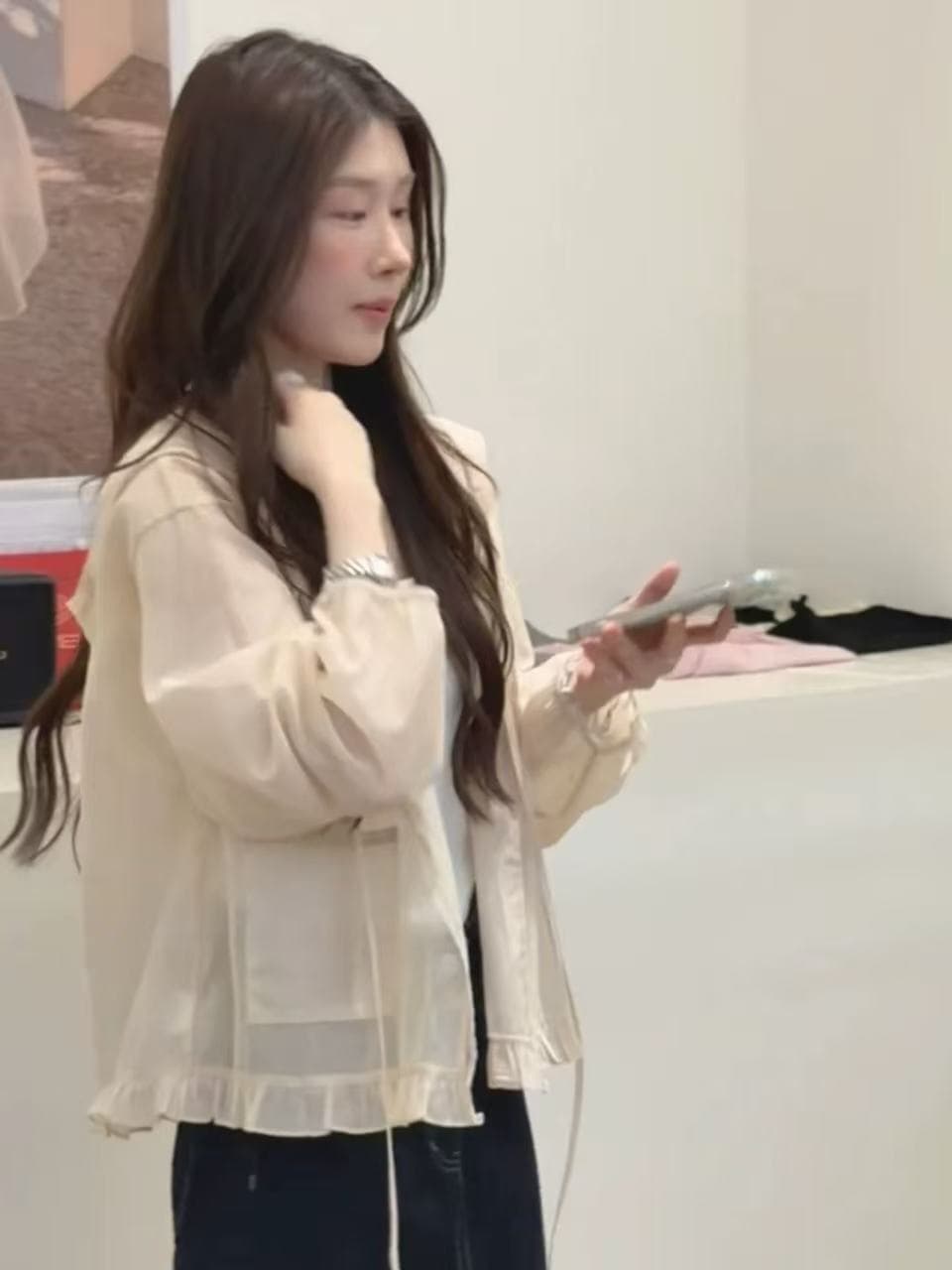 패션 후드 레이스업 쉬폰 자외선 차단 의류 여성 여름 새로운 외국 가스 연령 감소 외부 가져 가라. 얇은 스타일 통기성 카디건 코트 이미지 3