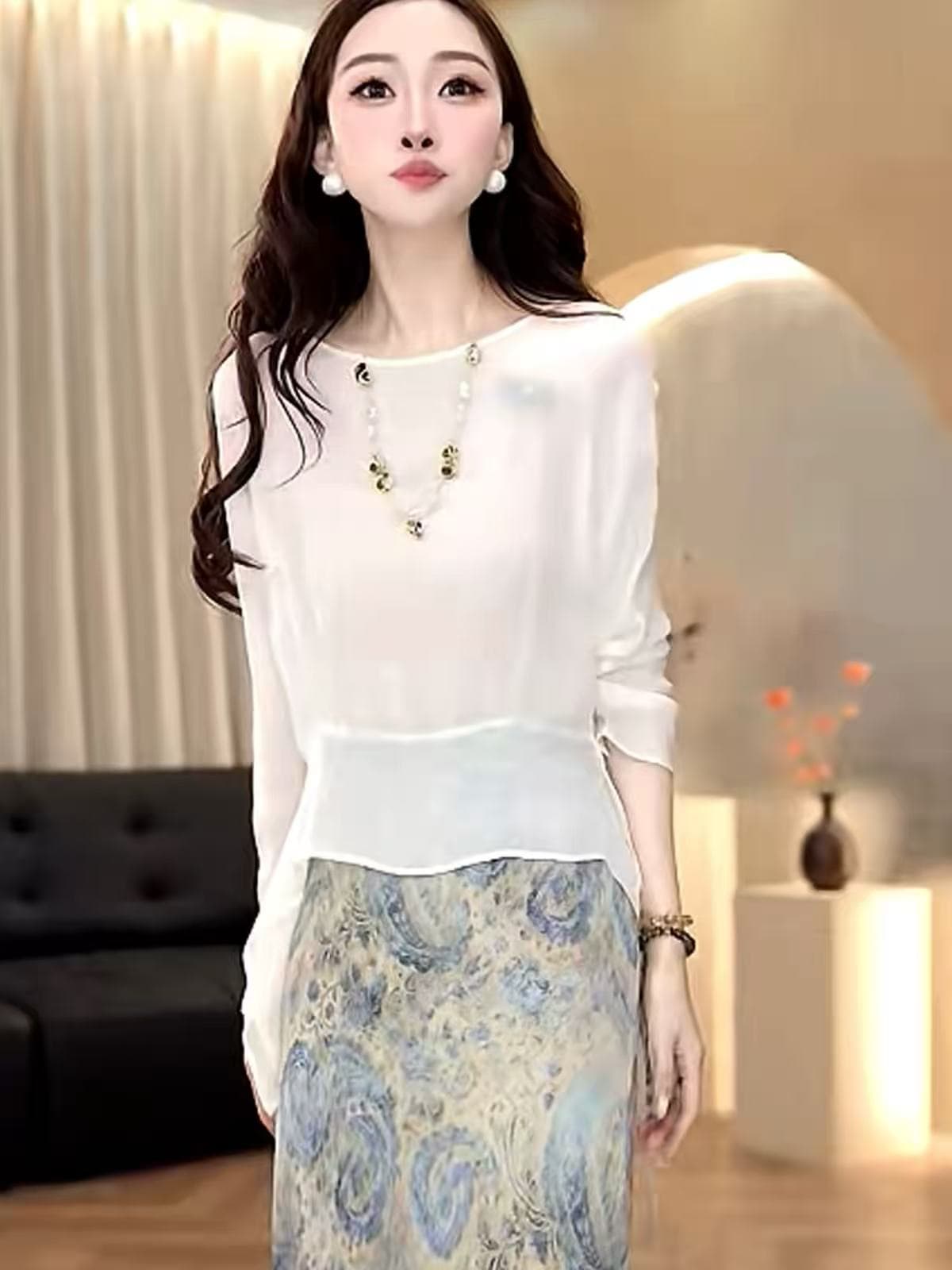 불규칙 품격 Tulle 긴팔 티셔츠 여성 여름 새로운 디자인 센스 허리 수축 슬림해 보이는 다용도 자외선 차단 블라우스 맨위 이미지 2
