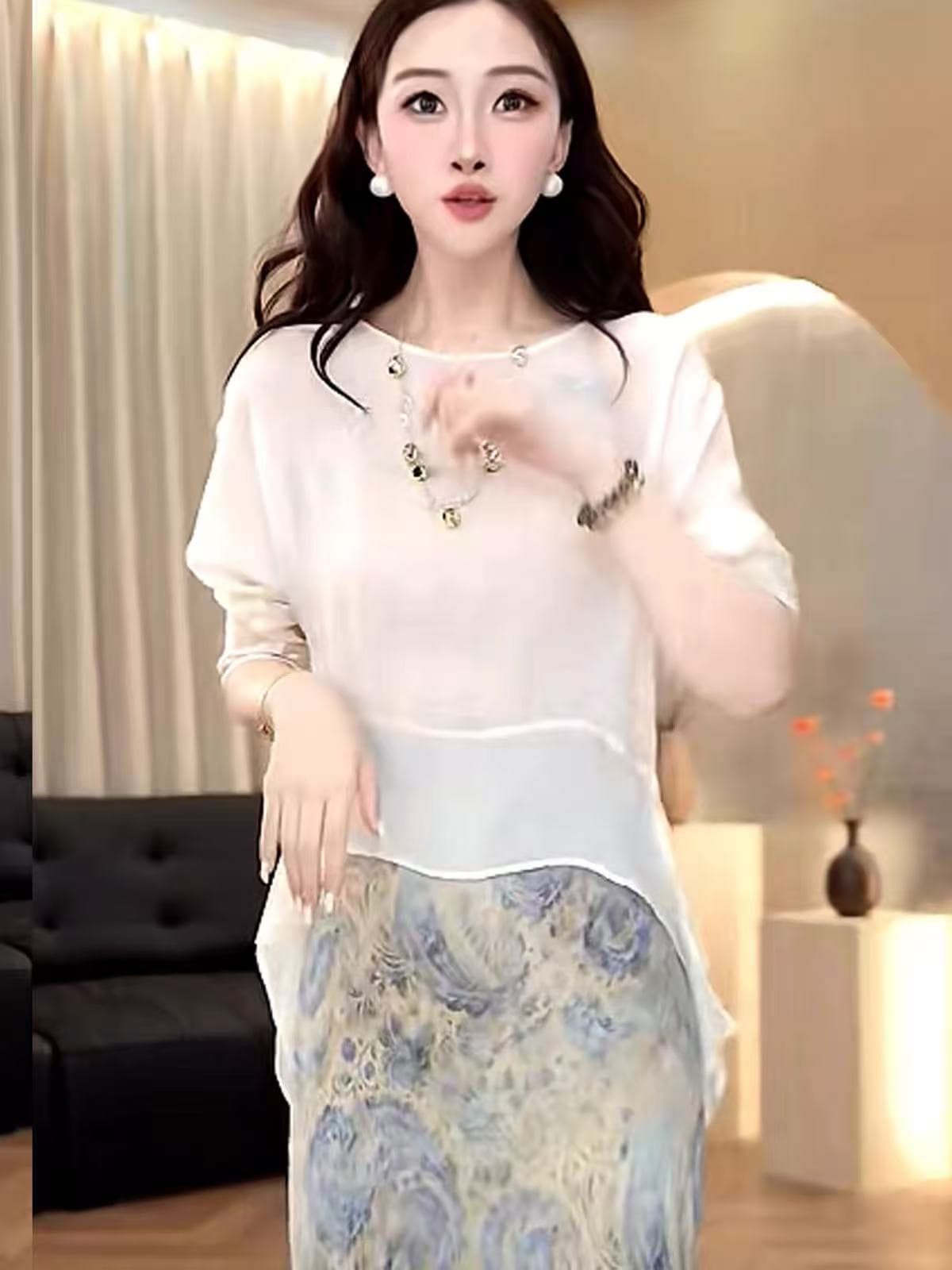 불규칙 품격 Tulle 긴팔 티셔츠 여성 여름 새로운 디자인 센스 허리 수축 슬림해 보이는 다용도 자외선 차단 블라우스 맨위 상세 이미지 5