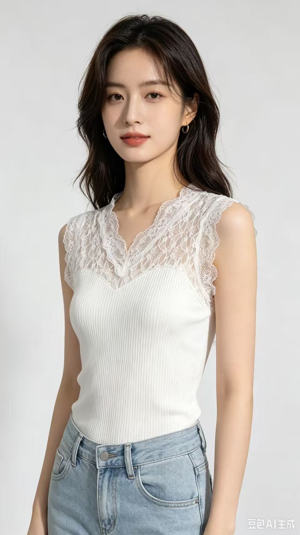 레이스 V넥 민소매 조끼 여성 여름 인사이드 가져 가라. 홀로우 아웃 레이스 얼음 실크 수직 구덩이 기사 몸매 가꾸기 기본 셔츠