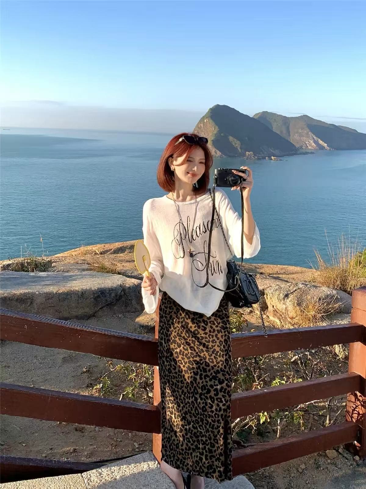 다우 시시 cheese 분위기 질감 봄 여름 한국 스타일 레트로 캐주얼 레오파드 무늬 패션 다용도 하이웨이스트 반신 스커트 여성