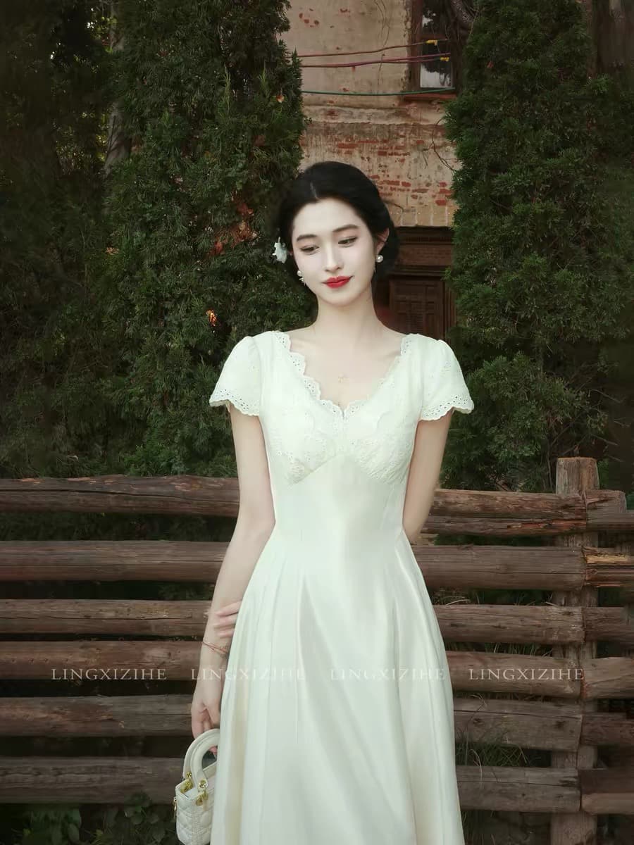 제직 꿈 세 살 후아 615 기념일 축하 77 접기 새로운 프랑스식 드레스 레이스 패치워크 새틴 드레스 상세 이미지 3