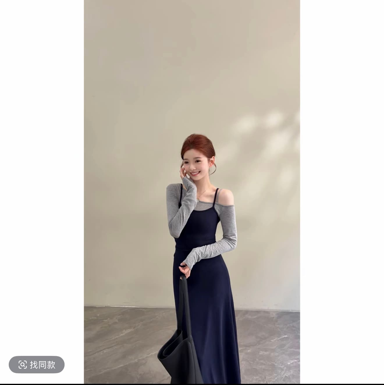 노래 송 이른 가을 새로운 작은 대중 배색 허리 수축 슬림해 보이는 품격 페이크 레이어드 긴팔 슬립 드레스 dt25 이미지 4