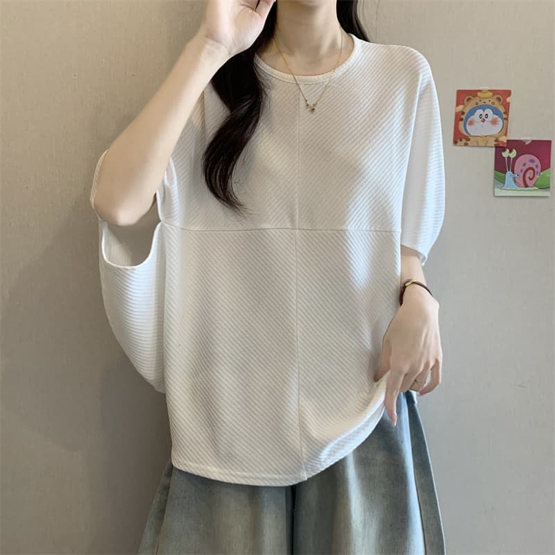 실사 빅 사이즈 지방 mm 디자인 센스 라운드 넥 배트윙 소매 티셔츠 Chic 다용도 맨위 상세 이미지 2