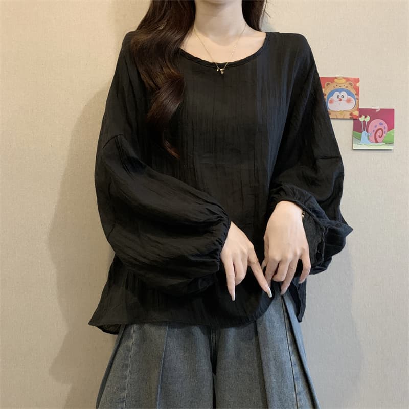 실사 빅 사이즈 지방 mm 디자인 센스 느긋한 바람 벌룬 소매 셔츠 루즈핏 다용도 블라우스 맨위 이미지 5