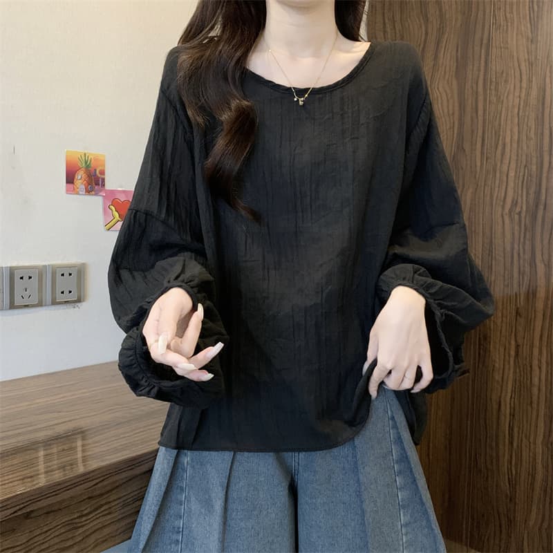 실사 빅 사이즈 지방 mm 디자인 센스 느긋한 바람 벌룬 소매 셔츠 루즈핏 다용도 블라우스 맨위 상세 이미지 17