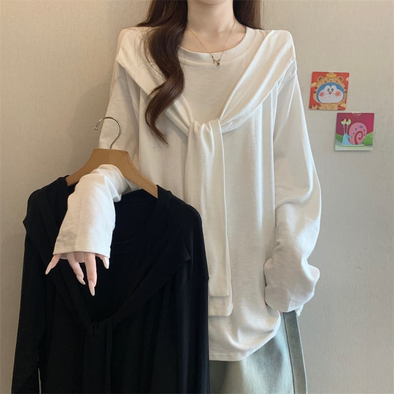 실사 빅 사이즈 지방 mm 디자인 센스 페이크 레이어드 숄 스택 착용 티셔츠 다용도 루즈핏 디스플레이 맨위 상세 이미지 3