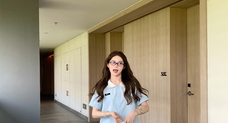 여름 루즈핏 한 부서 디스플레이 화이트 인형 셔츠 맨위 반신 스커트 임신 엄마 투피스 세트 세트 상세 이미지 17