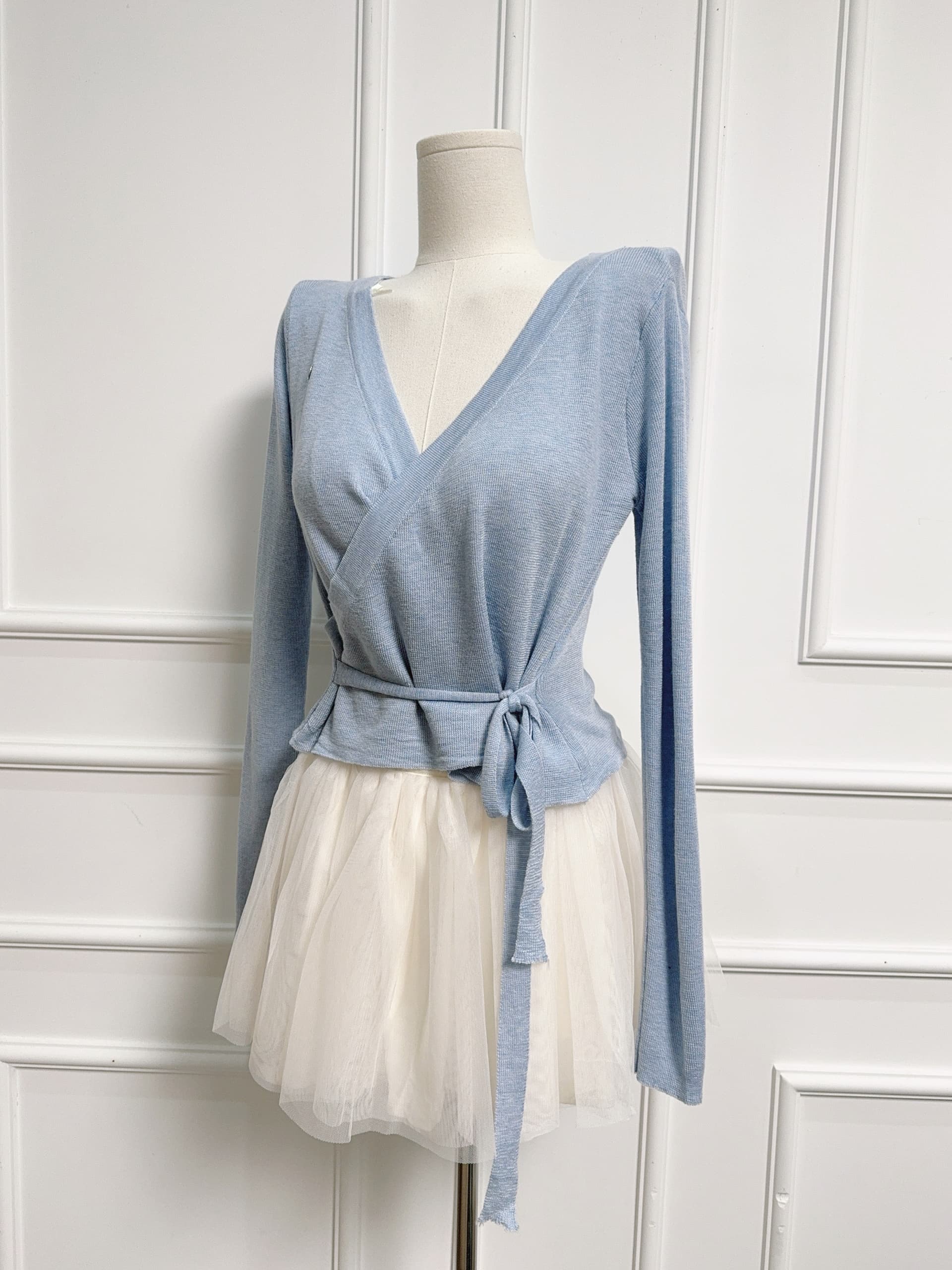 jmshop 화이트 여성 시리즈 3.0 coquette 미학 Jiao 예쁜 발레 스트랩 니트 오픈 가디건 상세 이미지 4
