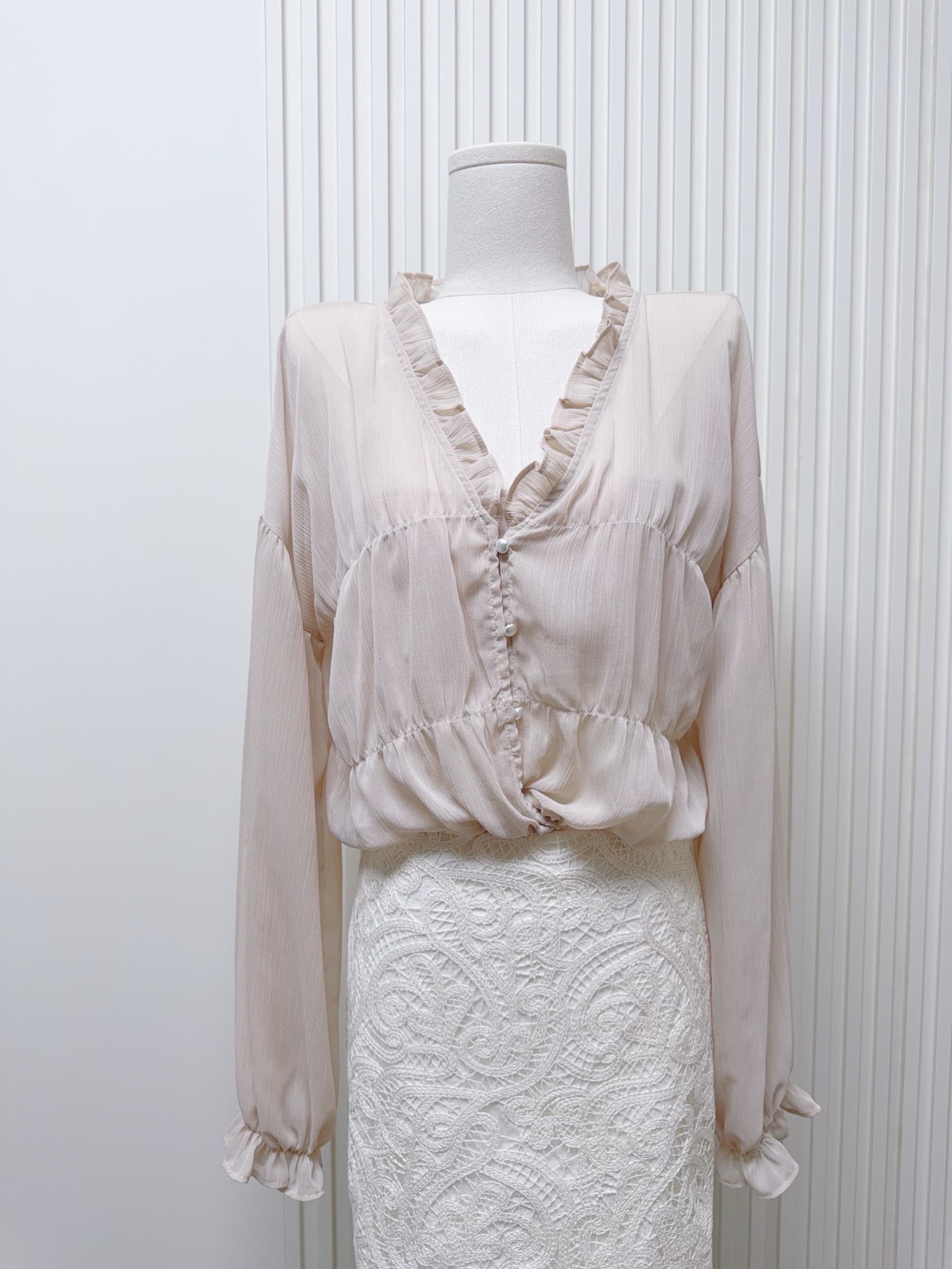 skk store Romantik 작은 셔츠 쉬폰 주름 셔츠 마이크로 ~을 통해 블라우스 첨부 된 230g 두꺼운 모달 튜브탑 이미지 4