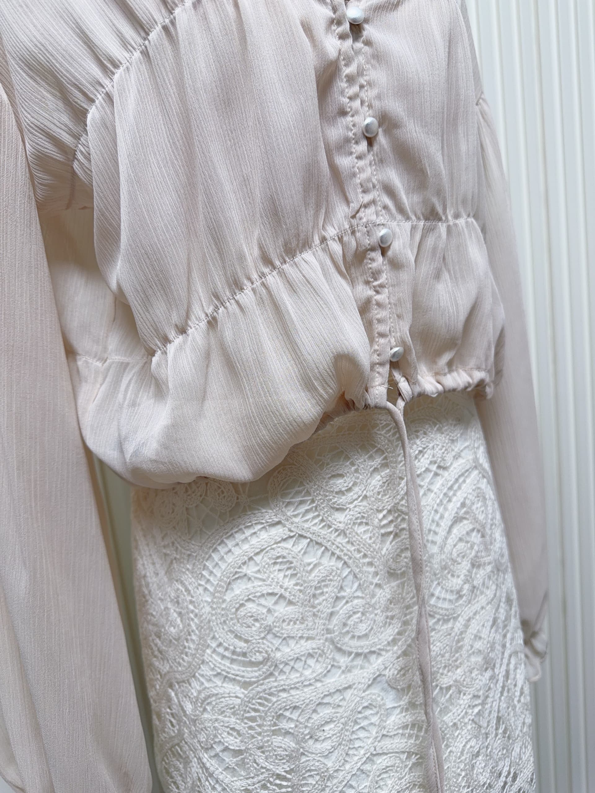 skk store Romantik 작은 셔츠 쉬폰 주름 셔츠 마이크로 ~을 통해 블라우스 첨부 된 230g 두꺼운 모달 튜브탑 상세 이미지 1